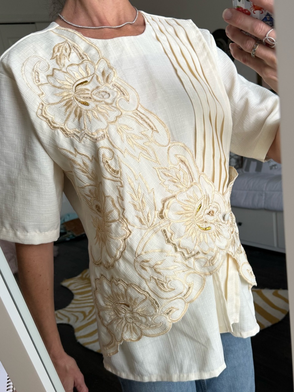Vintage Cream Soutache Blouse Art Deco Romantic Coastal Grandmacore - Picture 4 of 8